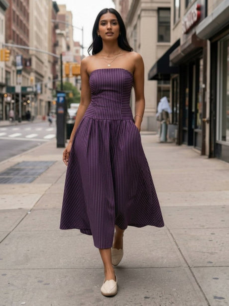 Audrey Purple Stripes Tube Dress - Notch Above