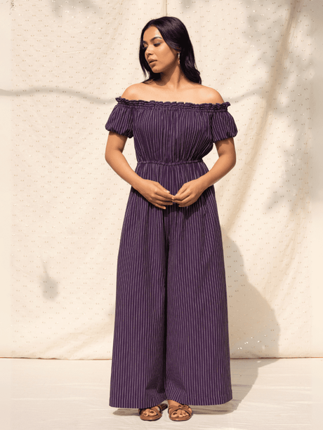 Maya Off Shoulder Stripes Jumpsuit - Notch Above