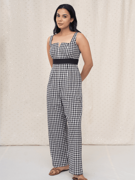 Tianna Square Neck Checks Jumpsuit - Notch Above