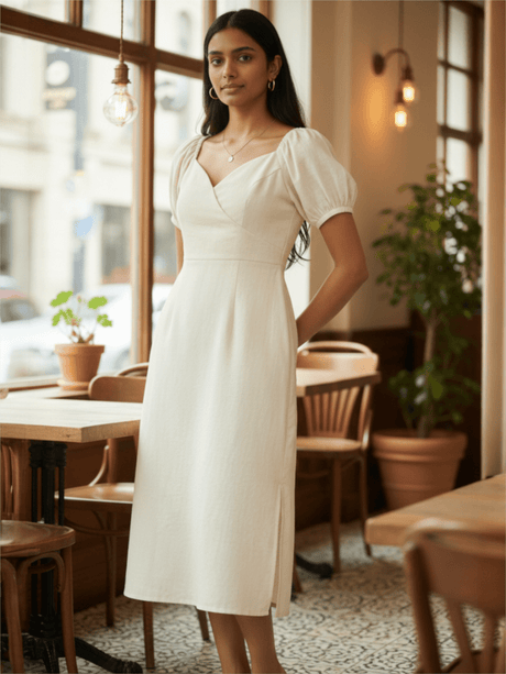 Rumi Cotton Linen Beige Midi Dress - Notch Above