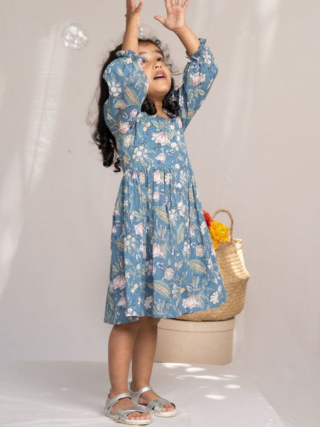 Amelia Floral Hand Block Printed Girls Dress - Notch Above